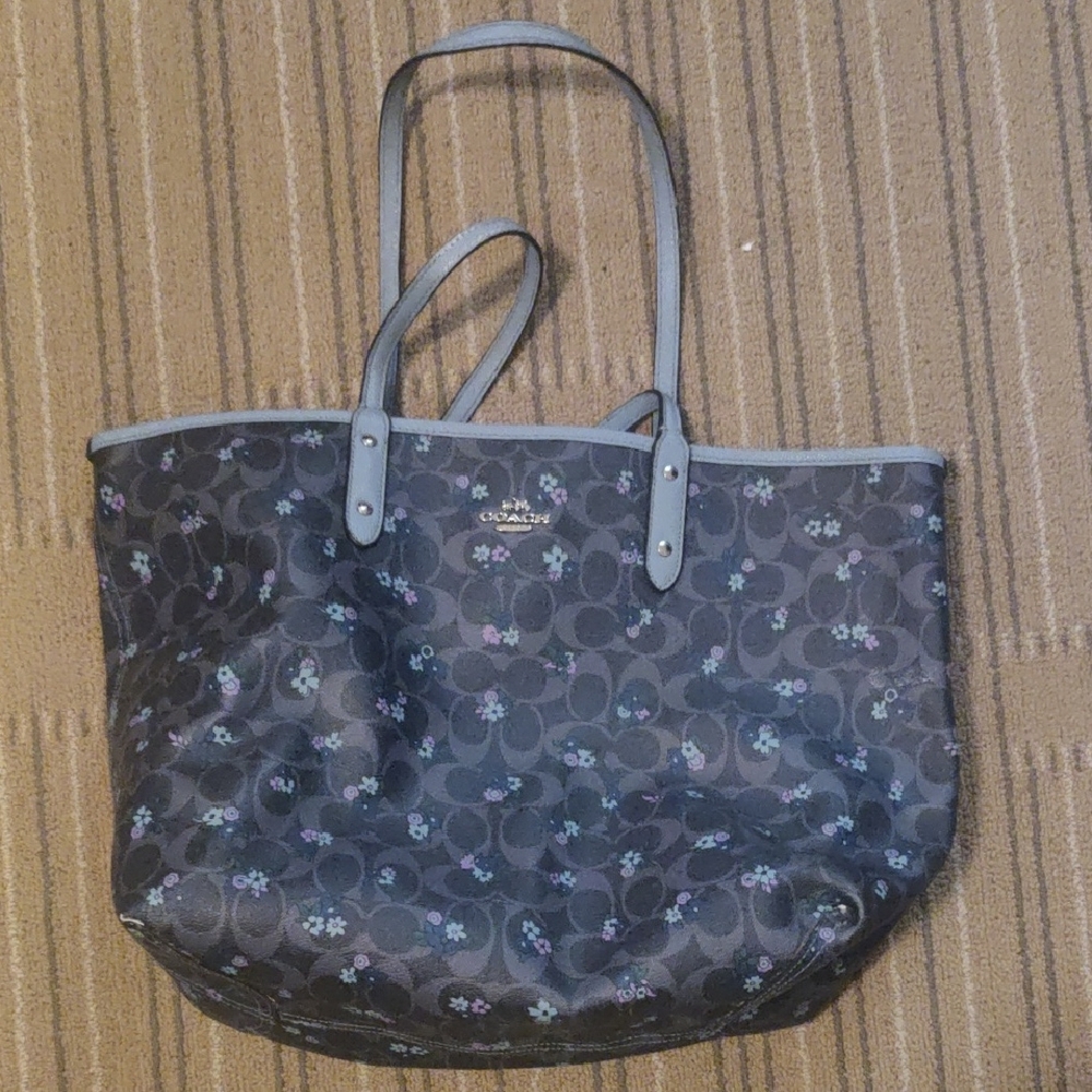 Coach Navy and Lavender Floral Tote
